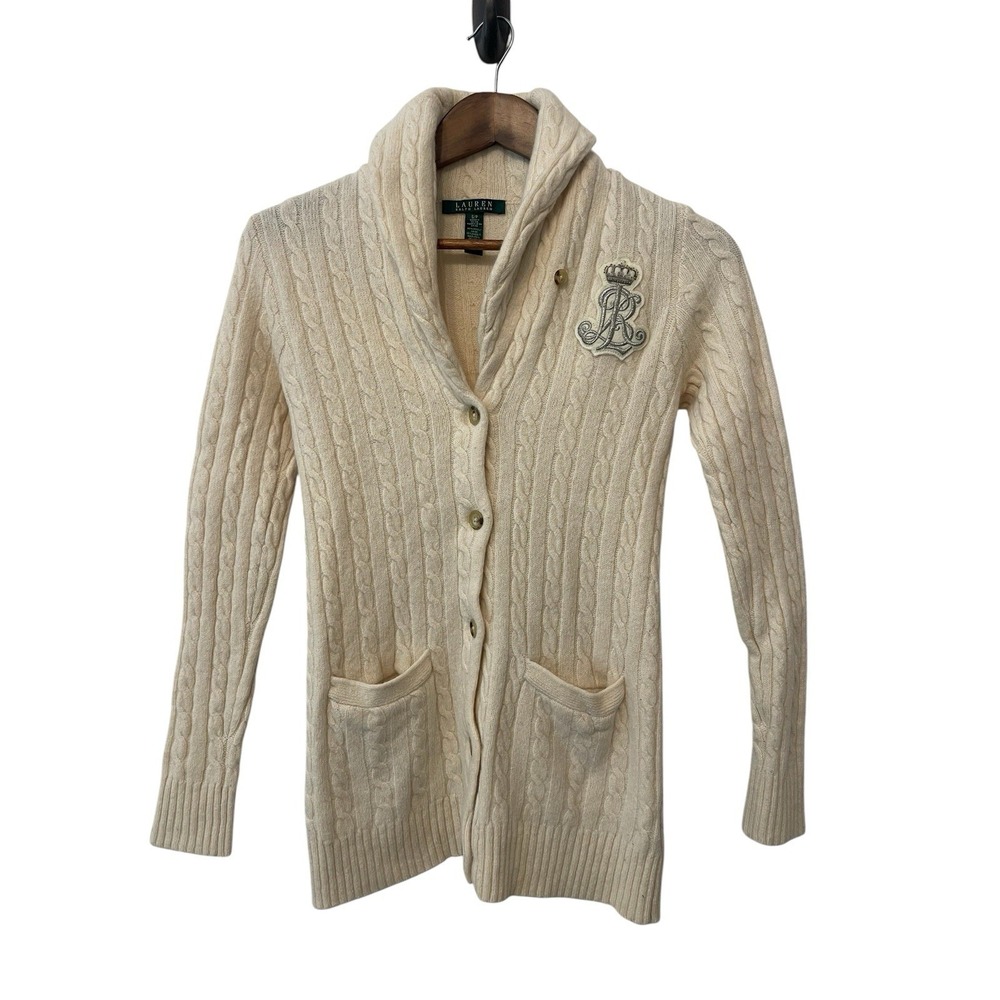 Women's Ralph Lauren Bullion Alpaca Blend Cowl Neck Cardigan Size S Crest Logo